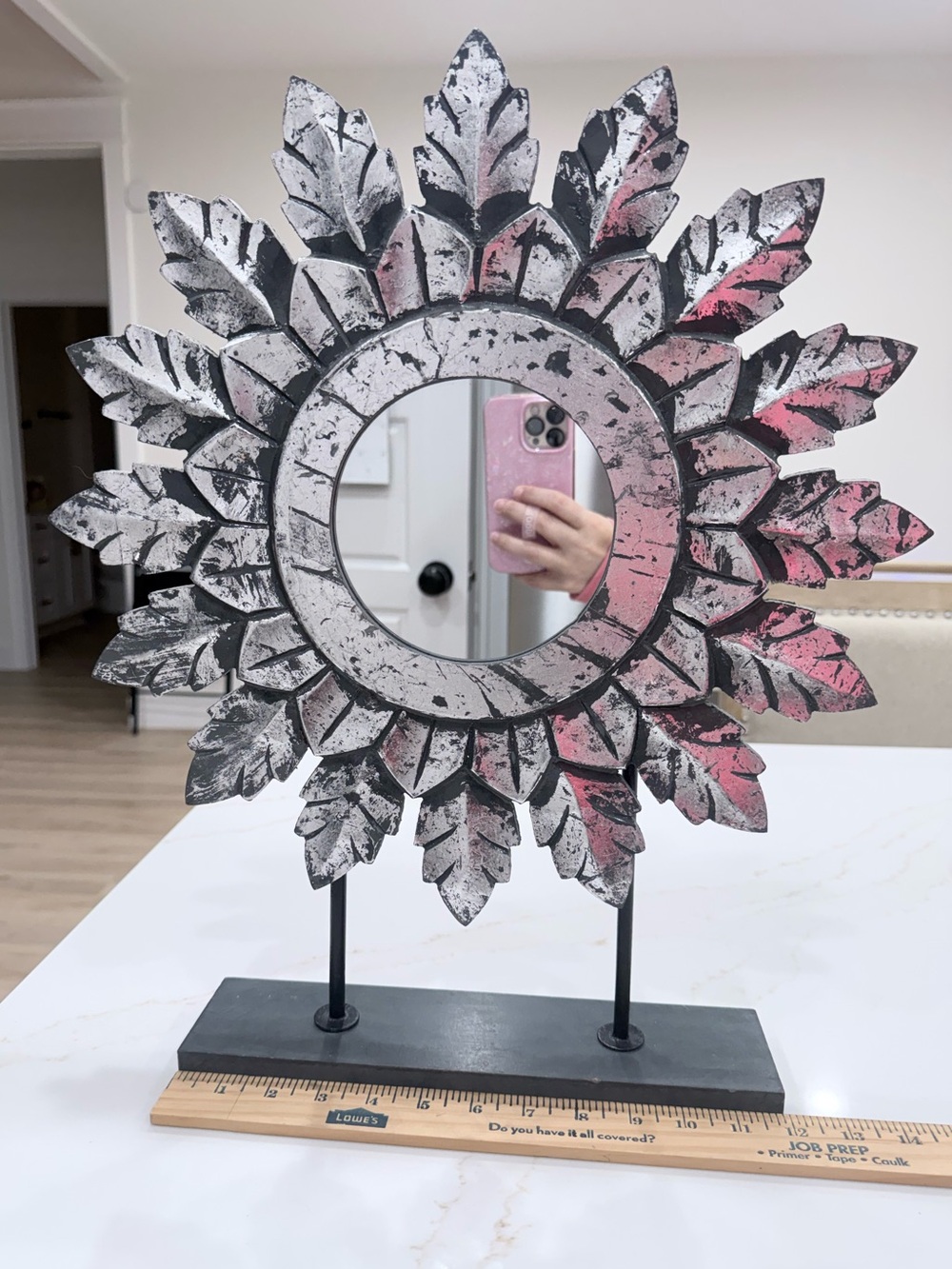 🐣5/$25-Decorative Sunburst Mirror in Distressed Silver and Black/Dark Grey